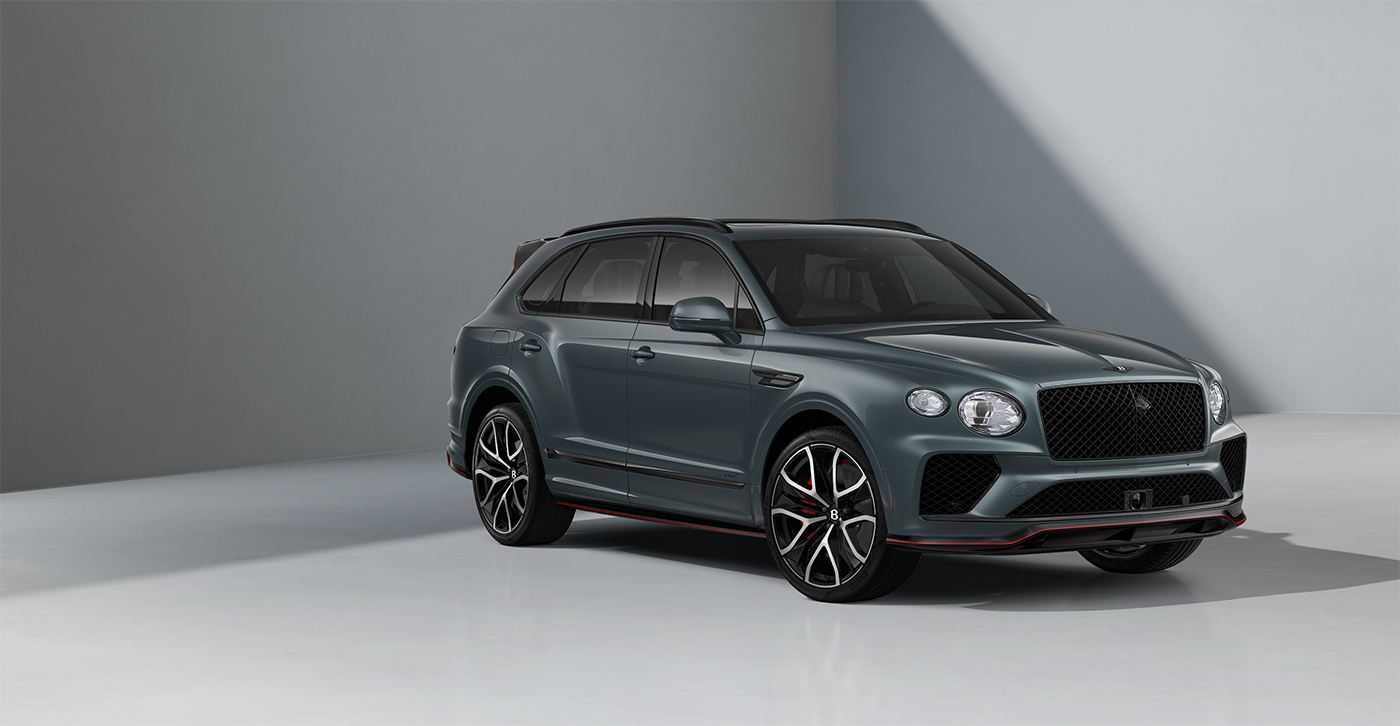 Bentley Köln Bentley Bentayga Speed SUV in Storm Grey Satin paint and 23" Black Painted and Bright Machined Wheels – front 3/4