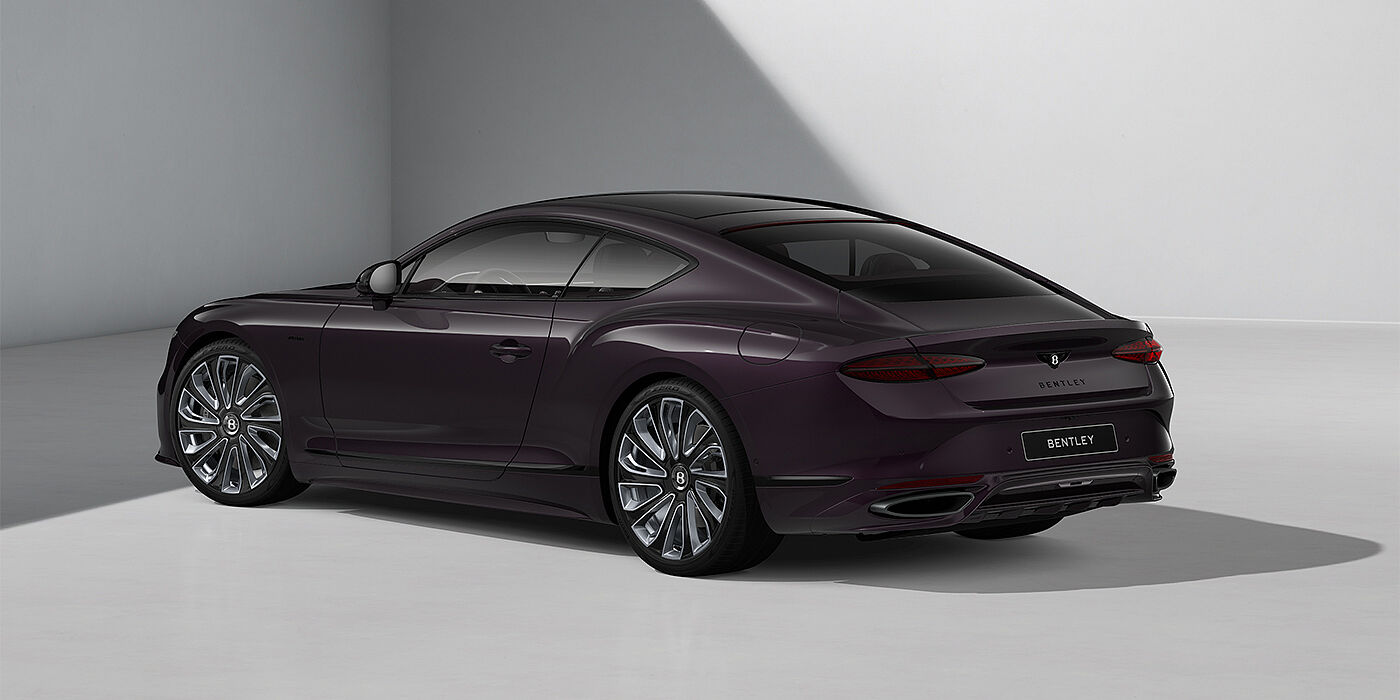 Bentley Köln Bentley Continental GT Mulliner coupe in Damson paint and 22" Mulliner wheels - rear 3/4