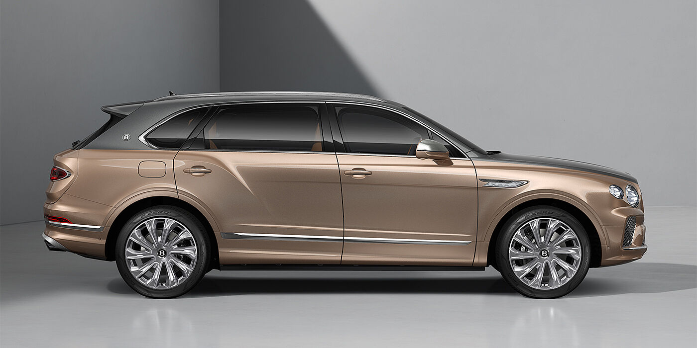 Bentley Köln Bentley Bentayga EWB Mulliner SUV in Magnetic and Rose Gold paint and 22" Mulliner wheels profile