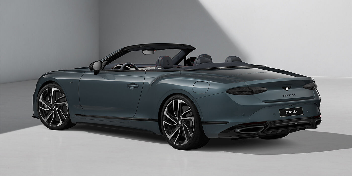 Bentley Köln Bentley Continental GTC S convertible in Thunder blue paint and 22" ten spoke wheels rear 3/4