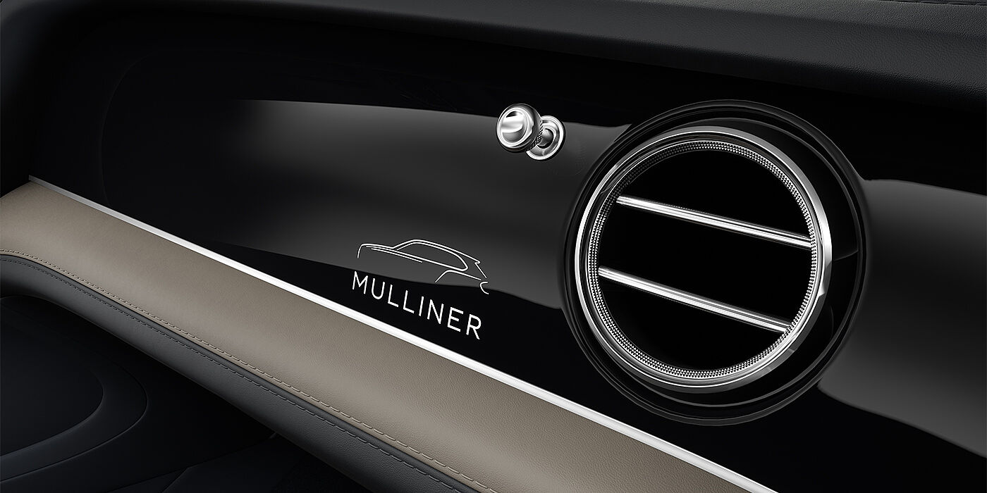 Bentley Köln Bentley Bentayga EWB Mulliner SUV veneer detail in Grand Black with Mulliner fascia badge
