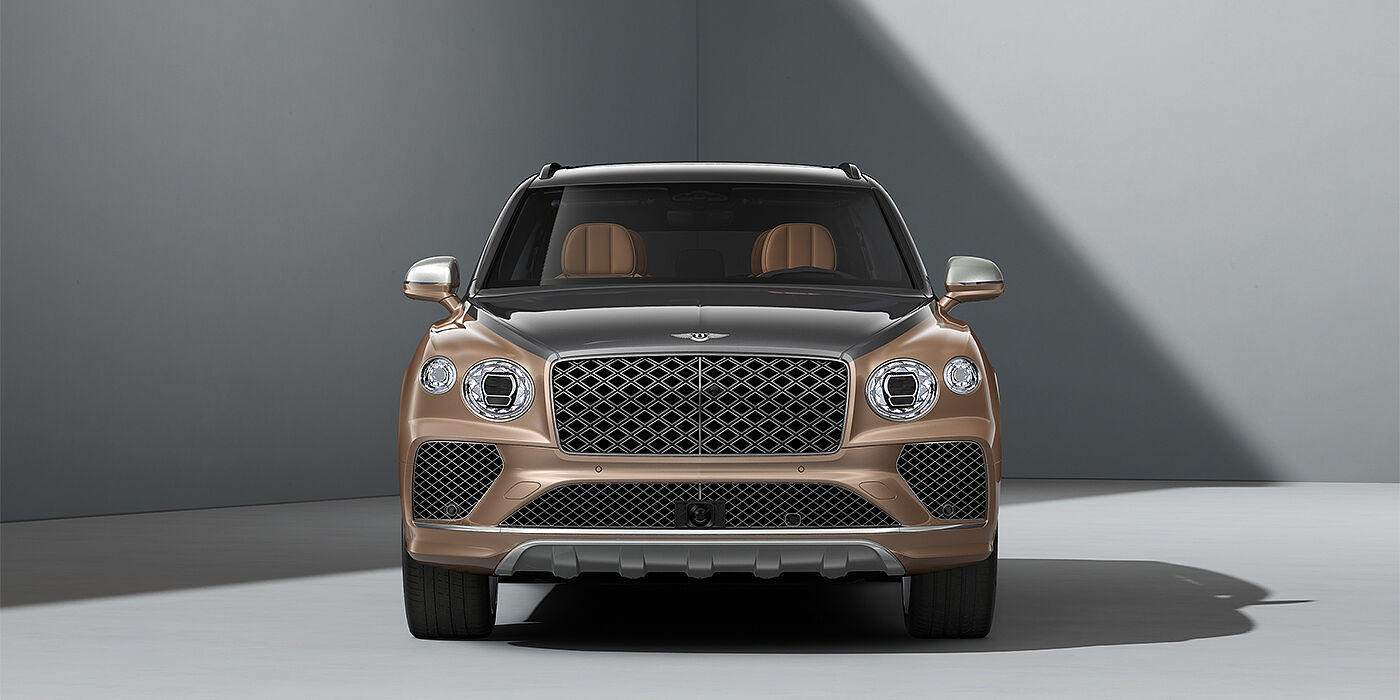 Bentley Köln Bentley Bentayga EWB Mulliner SUV in Magnetic and Rose Gold paint and 22" Mulliner wheels full front