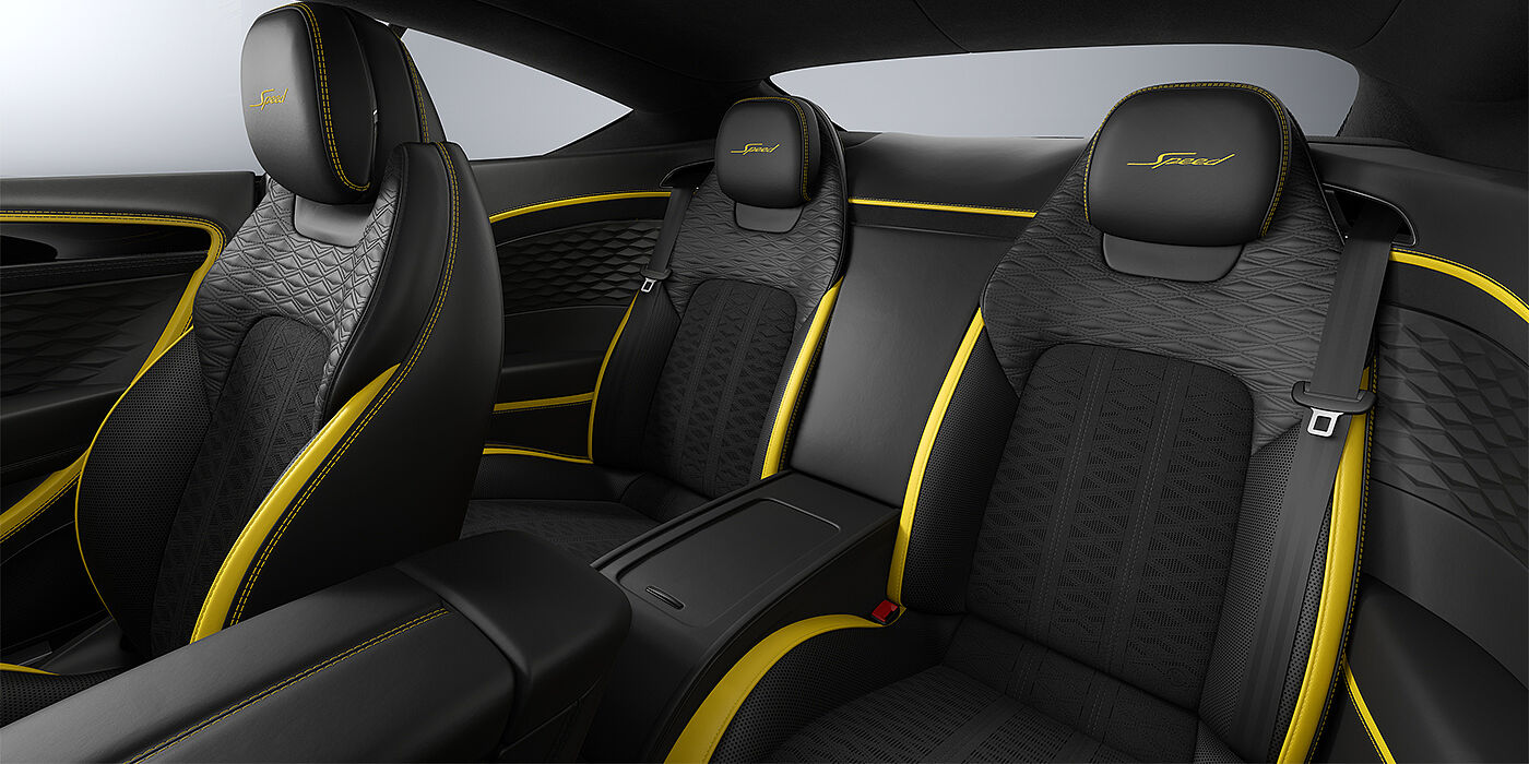 Bentley Köln Bentley Continental GT Speed coupe rear interior in Cyber yellow and Beluga black hides