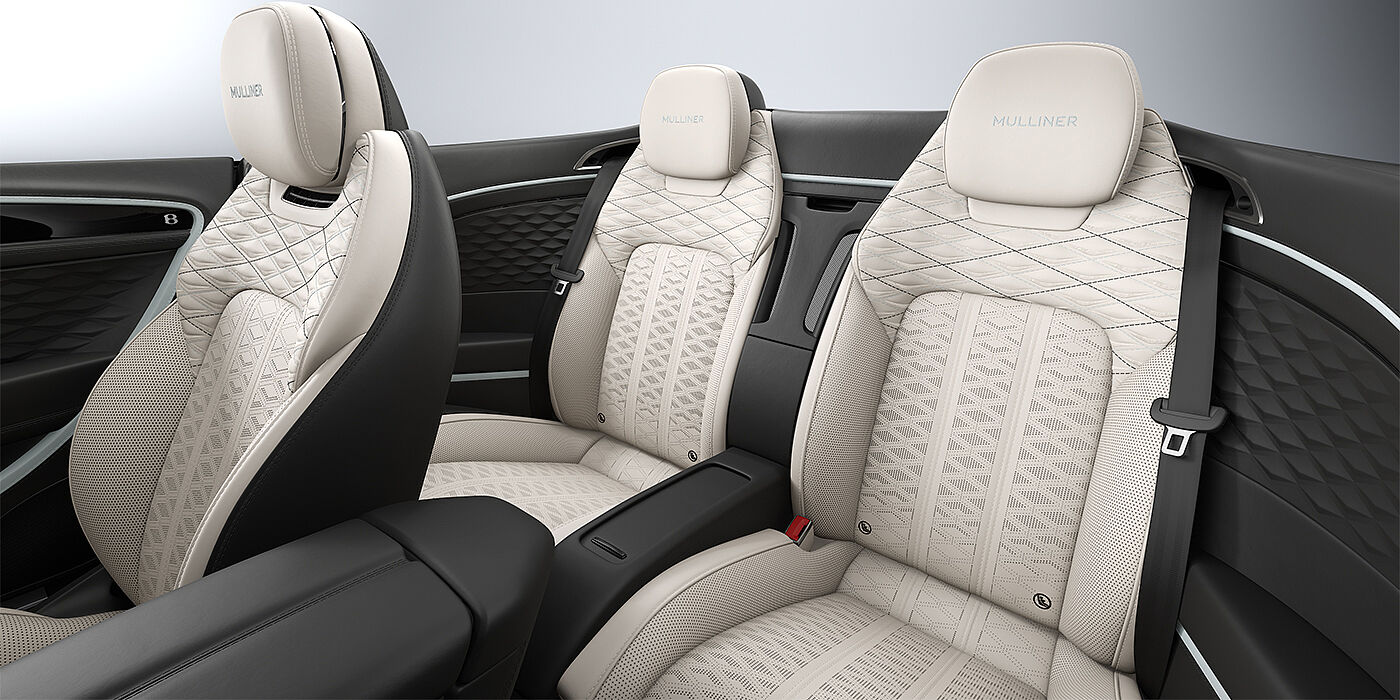 Bentley Köln Bentley Continental GTC Mulliner convertible rear interior in Linen and Beluga black hides with Breeze accent hide