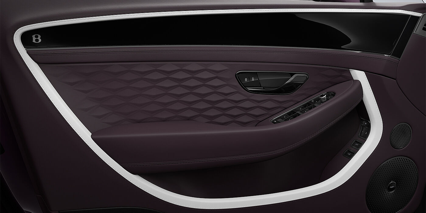 Bentley Köln Bentley Continental GT Mulliner coupe door detail in Beluga black and Damson hides with white accent hide