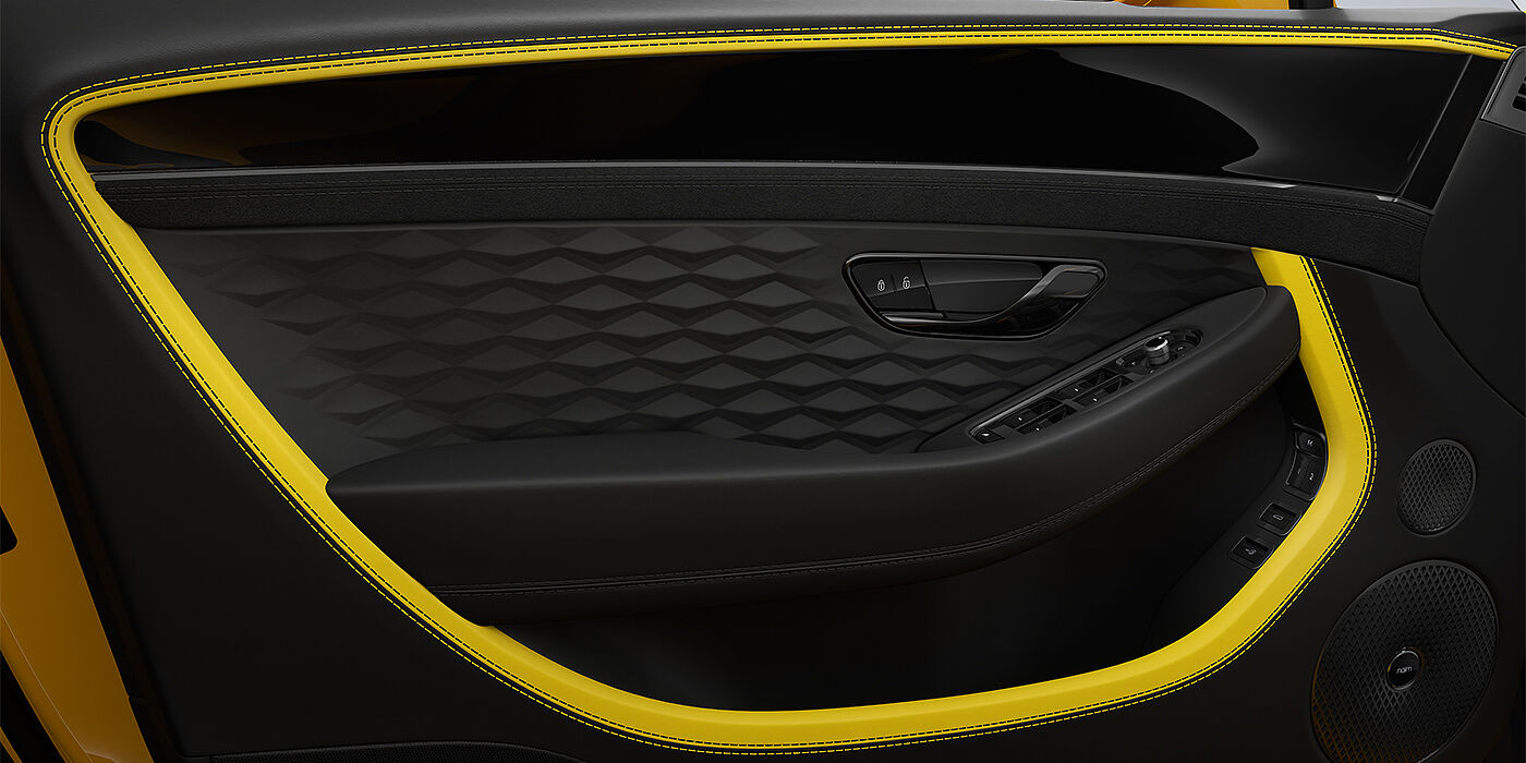 Bentley Köln Bentley Continental GT Speed coupe door detail in Cyber yellow and Beluga black hides