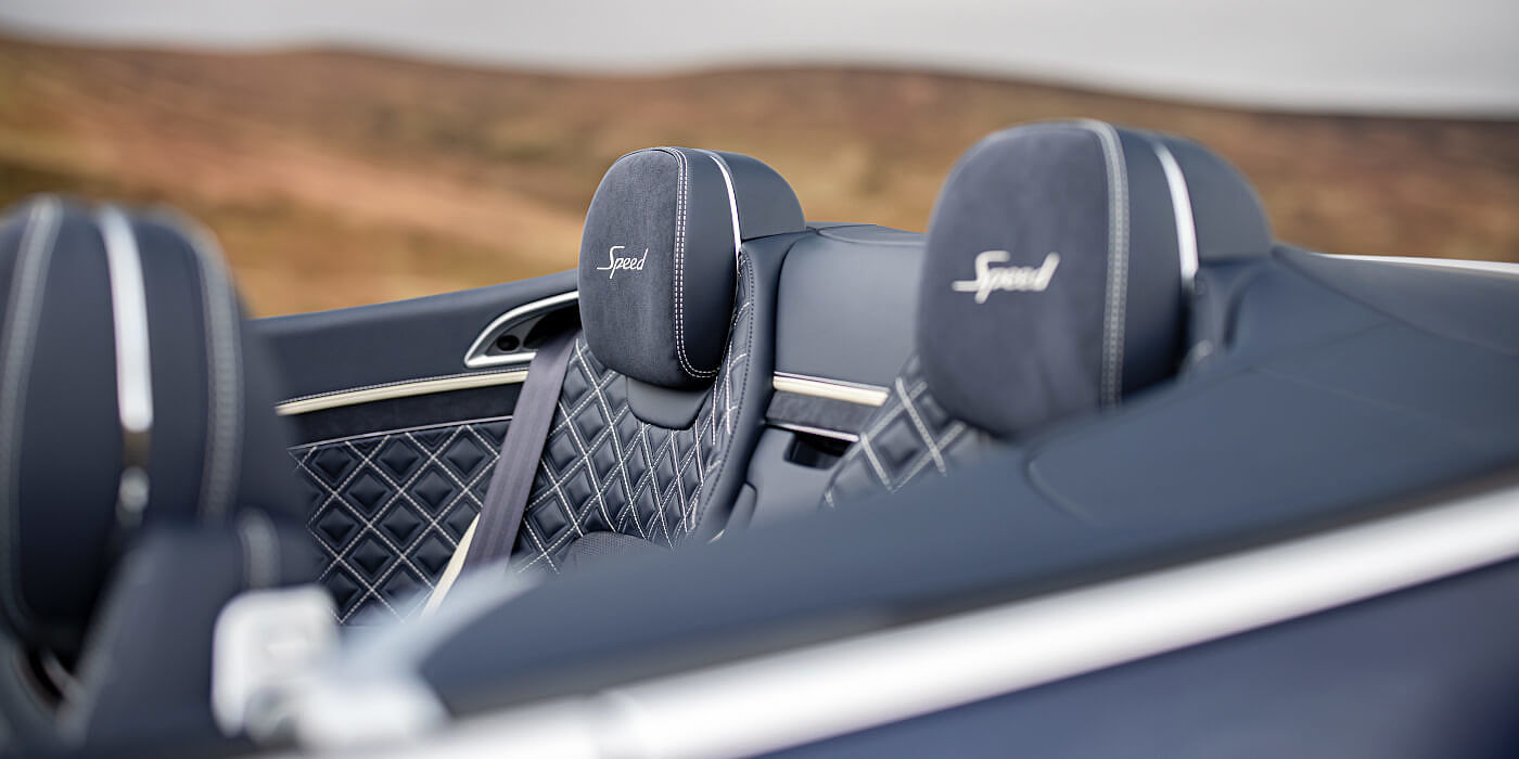 Bentley Köln Bentley Continental GTC Speed convertible rear interior in Imperial Blue and Linen hide