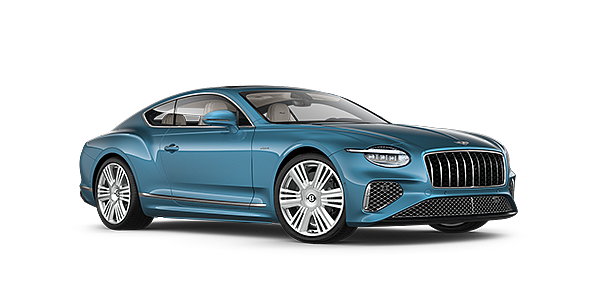 Bentley Köln New Bentley Continental GT Azure coupe front three quarter in Light Windsor Blue paint