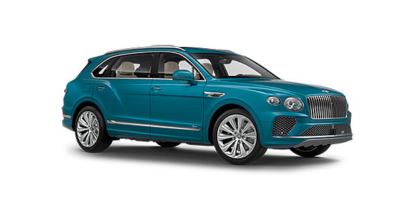 Bentley Köln Bentley Bentayga EWB Azure front side angled view in Topaz blue coloured exterior. 