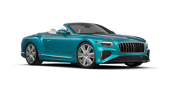 Bentley Köln Bentley Continental GTC Azure convertible in Topaz Blue paint and 22" Azure wheels - front 3/4