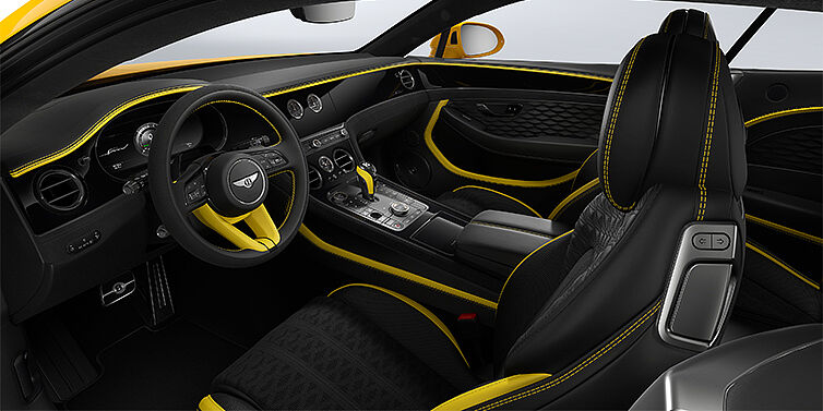 Bentley Köln Bentley Continental GT Speed coupe front interior in Cyber yellow and Beluga black hides