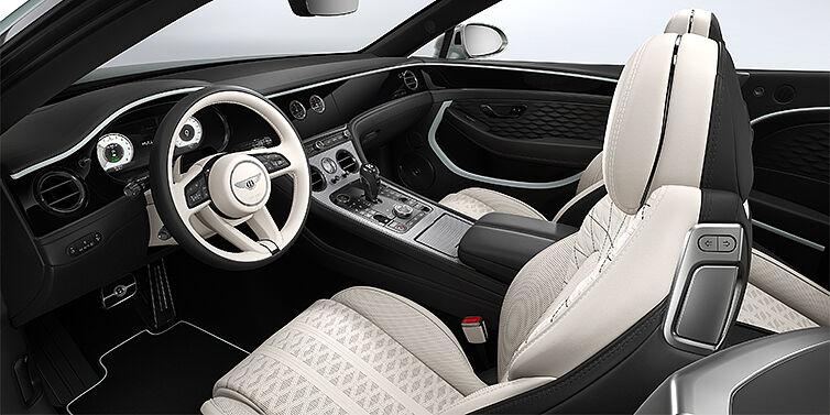 Bentley Köln Bentley Continental GTC Mulliner convertible front interior in Linen and Beluga black hides with Breeze accent hide