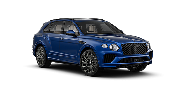 Bentley Köln  Bentayga Artenara Edition SUV in Sequin Blue paint with 22" Mulliner Gloss black wheel front 3/4