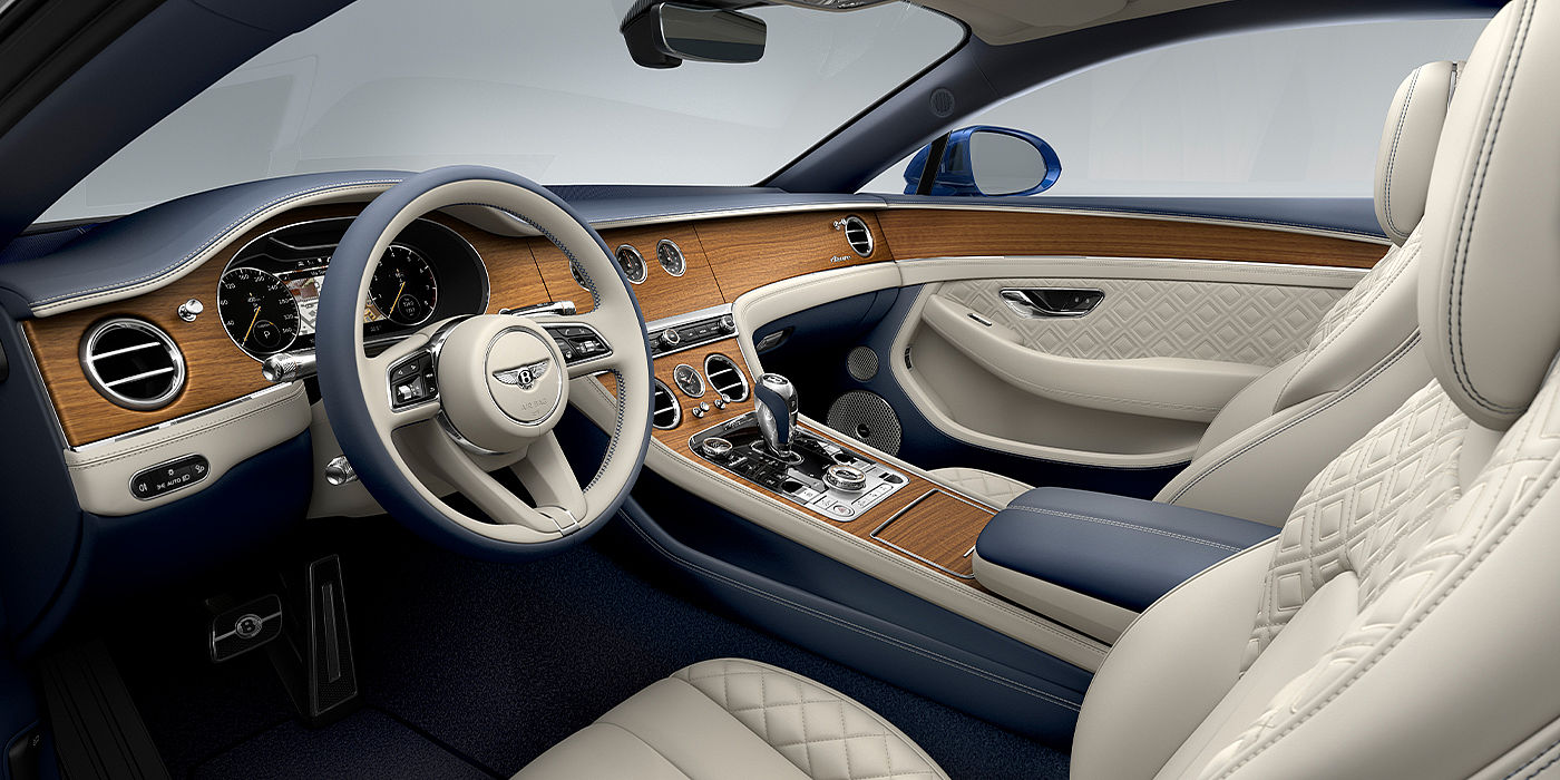 Bentley Köln Bentley Continental GT Azure coupe front interior in Imperial Blue and linen hide