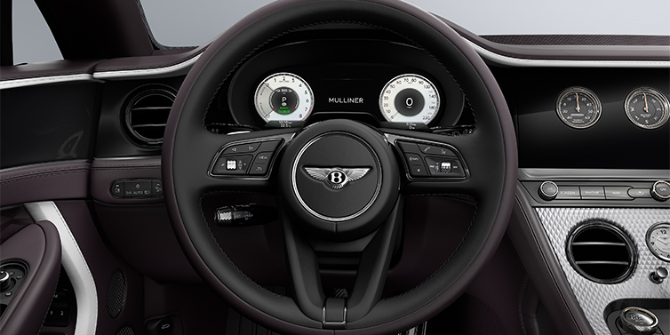Bentley Köln Bentley Continental GT Mulliner coupe steering wheel in Beluga black and Damson hides with white accent hide