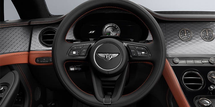 Bentley Köln Bentley Continental GT Coup&eacute; Lenkrad und Armaturenbrett in Newmarket Tan und Beluga Black Leder mit Diamond Brushed Dark Tint Aluminium Furnier