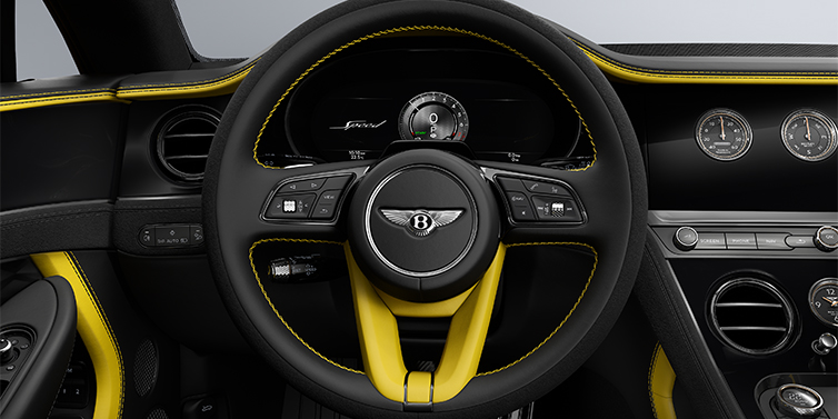 Bentley Köln Bentley Continental GT Speed coupe steering wheel in Cyber Yellow and Beluga black hides
